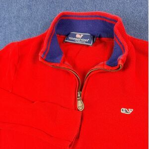 Vineyard Vines Boys L Red 1/4 Zip Cotton Sweater Whale Logo Preppy